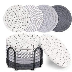 Mckanti 8 Pcs Drink Coasters with Holder, 4 Colors Absorbent Coasters for Drinks